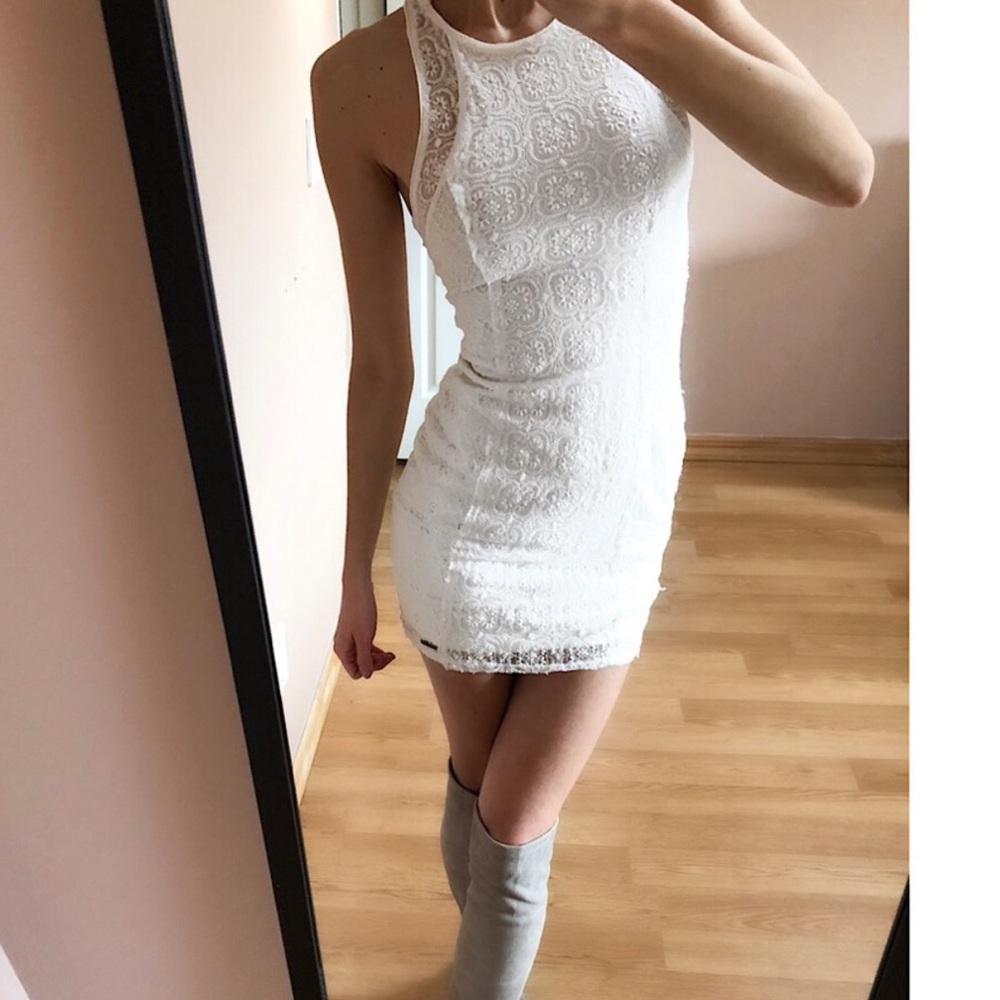 Abercrombie White Lace Embroidered Racerback Bodycon Summer Dress